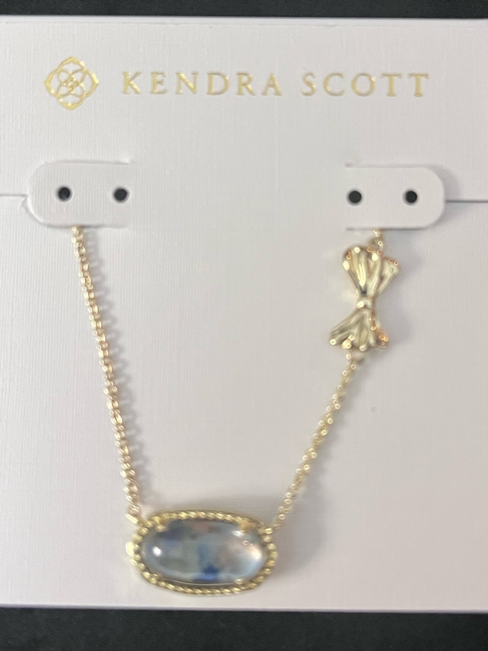 Kendra Scott Gold Iridescent Blue Oval Pendant Necklace